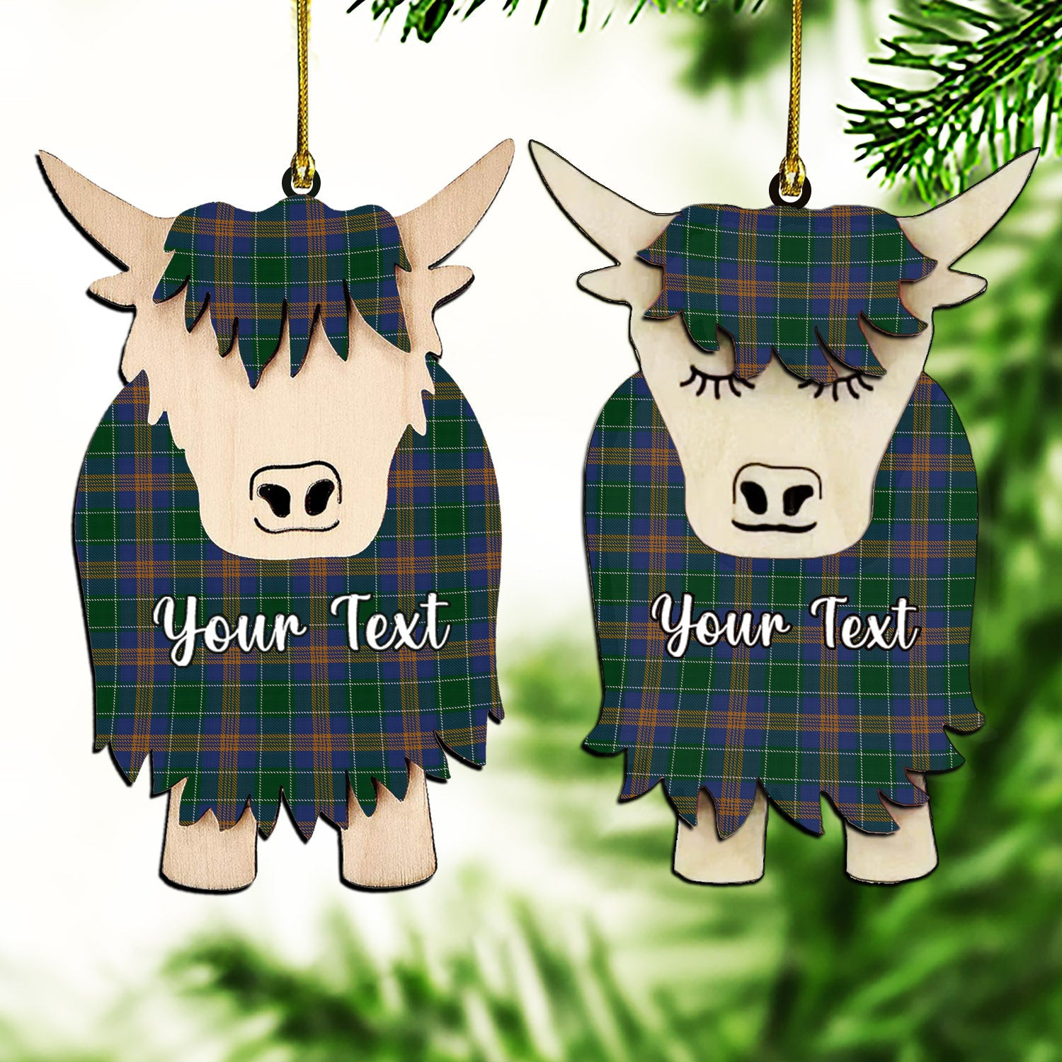 ScotsTee Shop Scottish McAucliffe Couple Tartan Highland Cow Ornament Acrylic