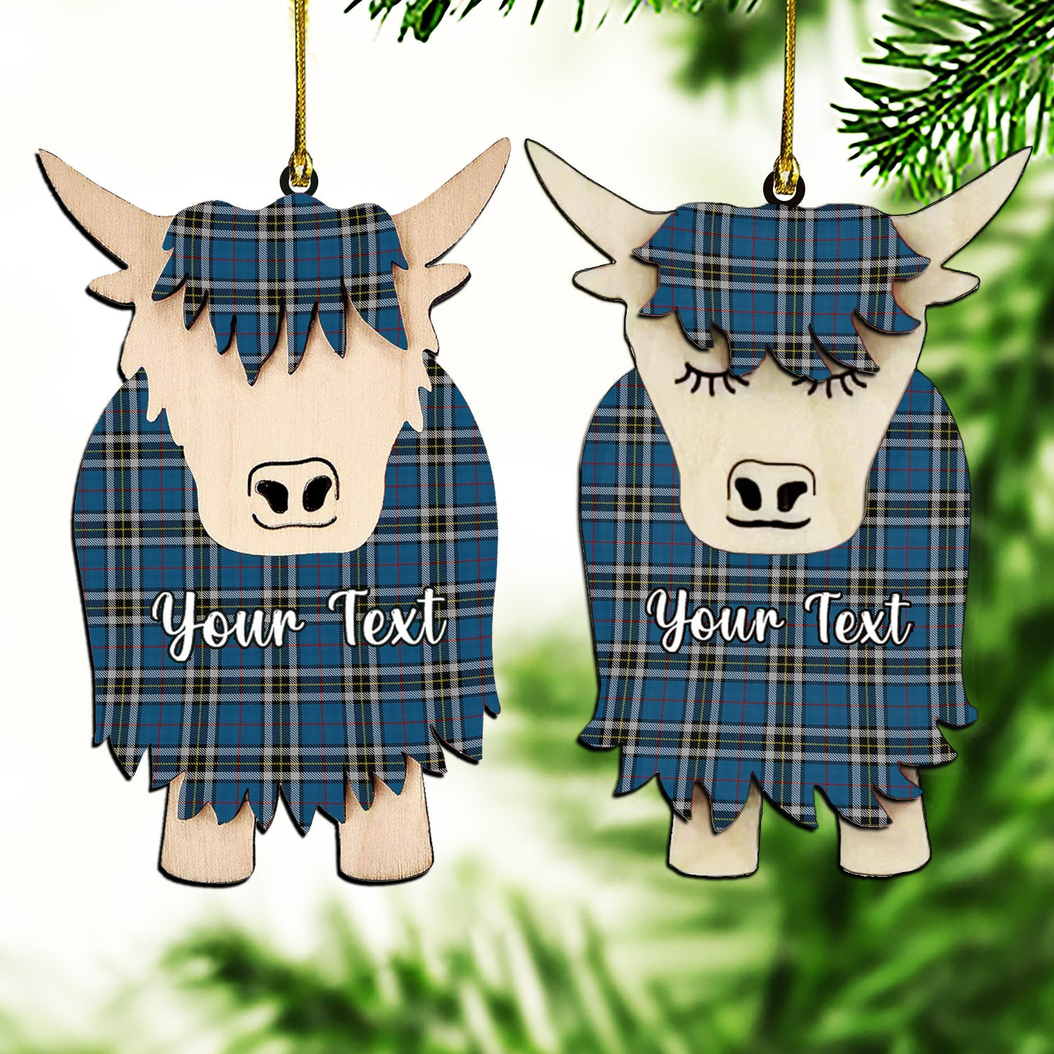 ScotsTee Shop Scottish Thomson Dress Blue Couple Tartan Highland Cow Ornament Acrylic