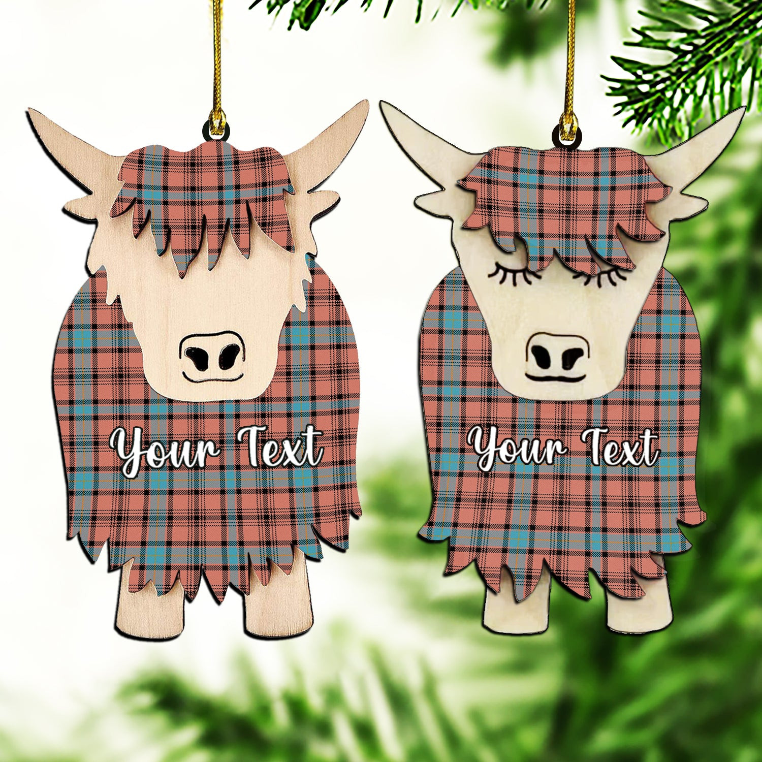 ScotsTee Shop Scottish Hamilton Red Modern Couple Tartan Highland Cow Ornament Acrylic