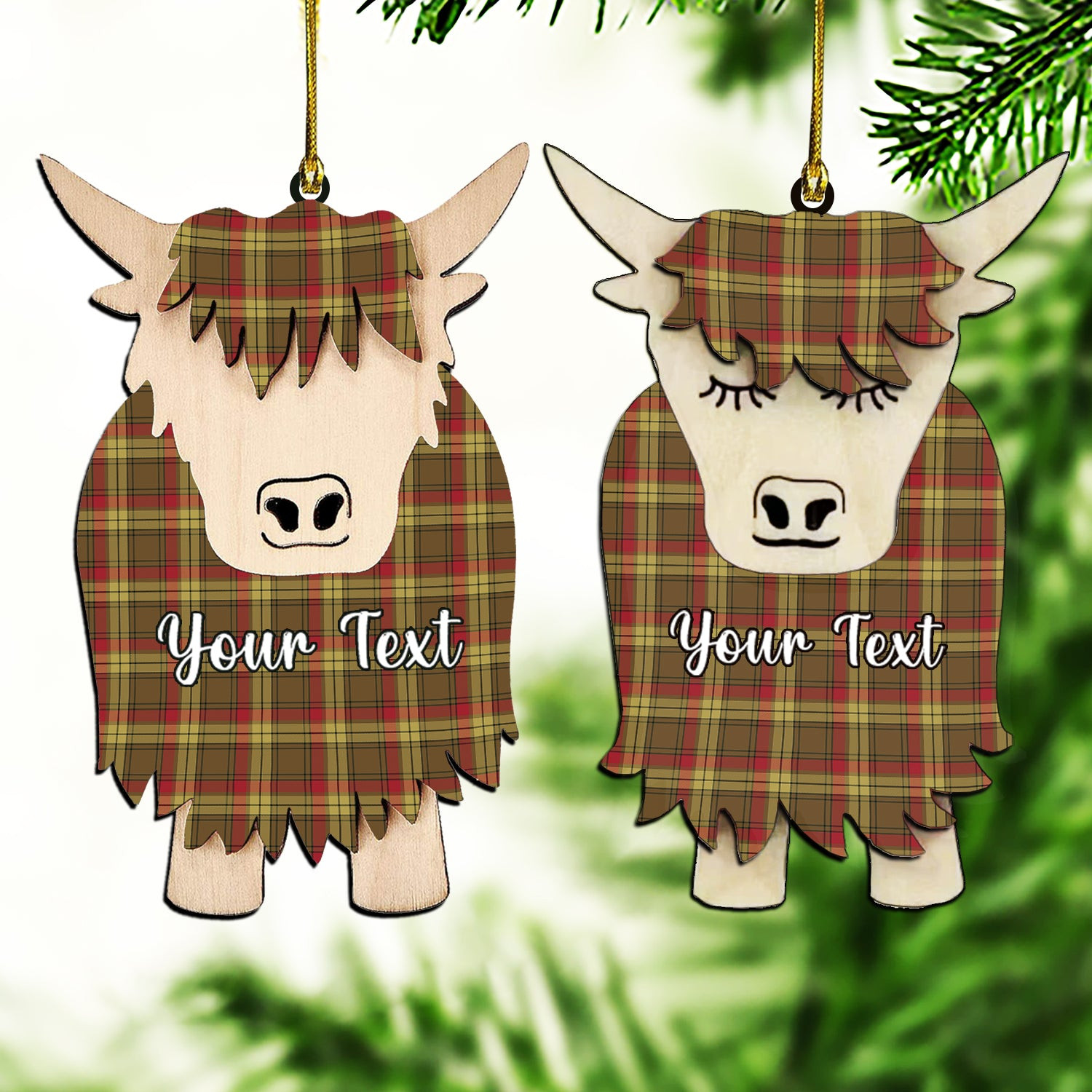ScotsTee Shop Scottish MacMillan Old Weathered Couple Tartan Highland Cow Ornament Acrylic