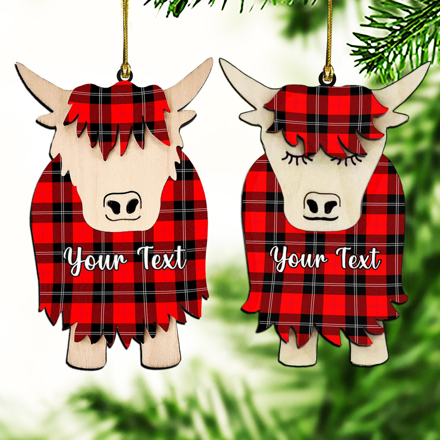 ScotsTee Shop Scottish Ramsay Modern Couple Tartan Highland Cow Ornament Acrylic