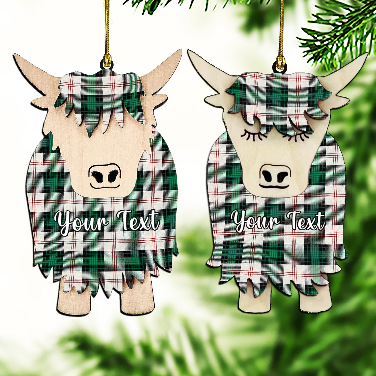 ScotsTee Shop Scottish Ross Arisaid Modern Couple Tartan Highland Cow Ornament Acrylic
