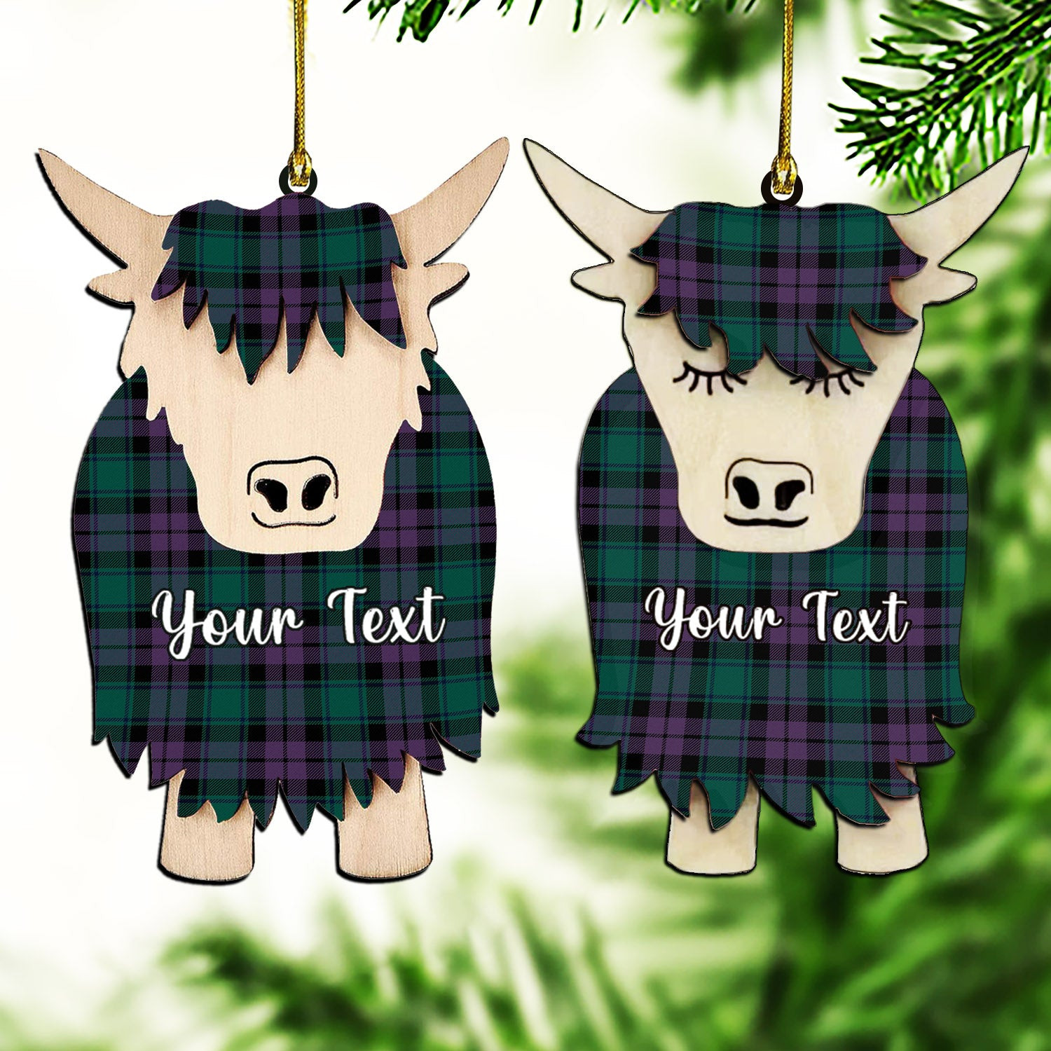 ScotsTee Shop Scottish McArthur of Milton Modern Couple Tartan Highland Cow Ornament Acrylic