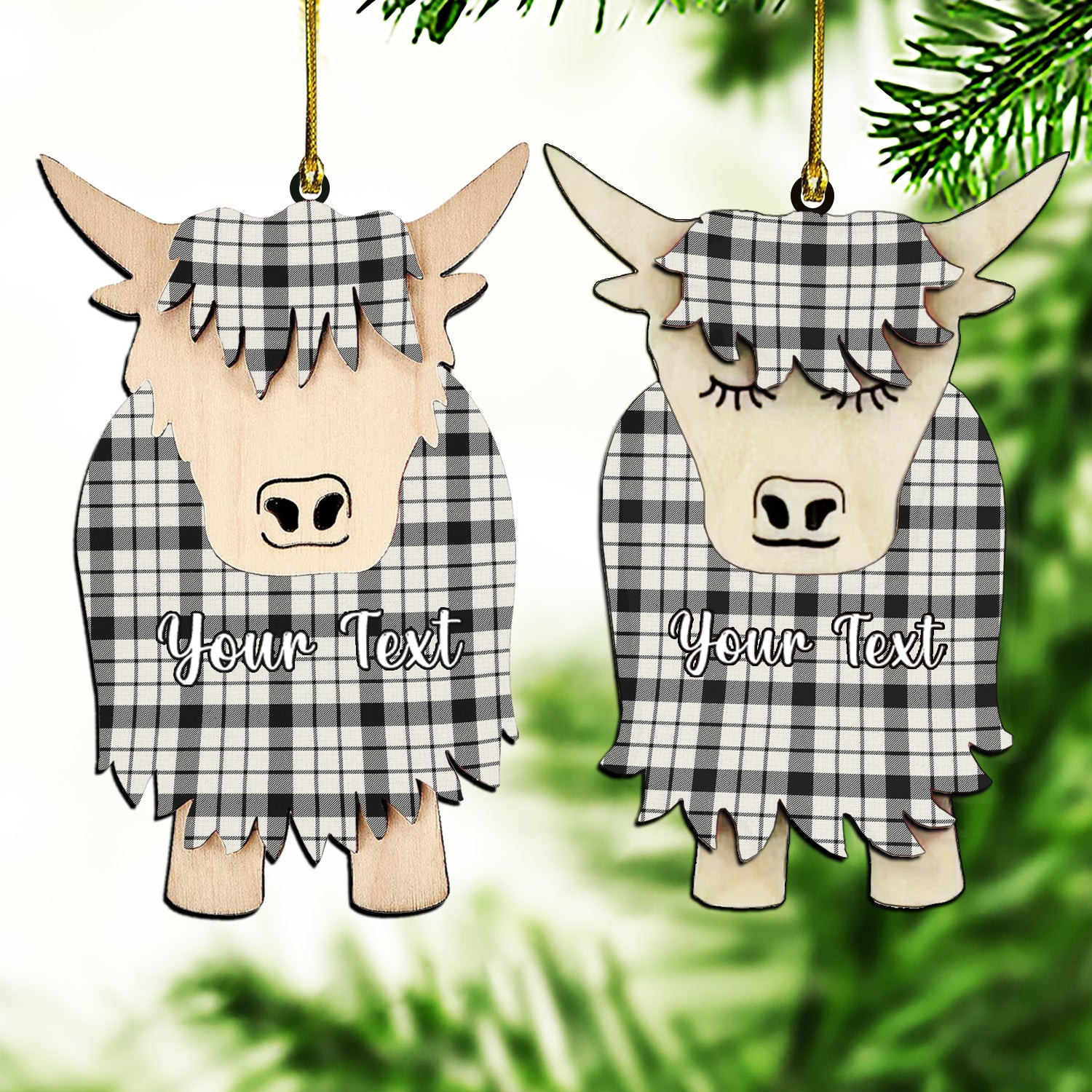 ScotsTee Shop Scottish MacFarlane Black White Ancient Couple Tartan Highland Cow Ornament Acrylic
