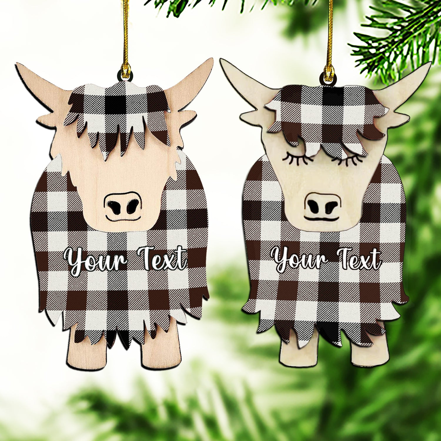 ScotsTee Shop Scottish Hogg Modern Couple Tartan Highland Cow Ornament Acrylic