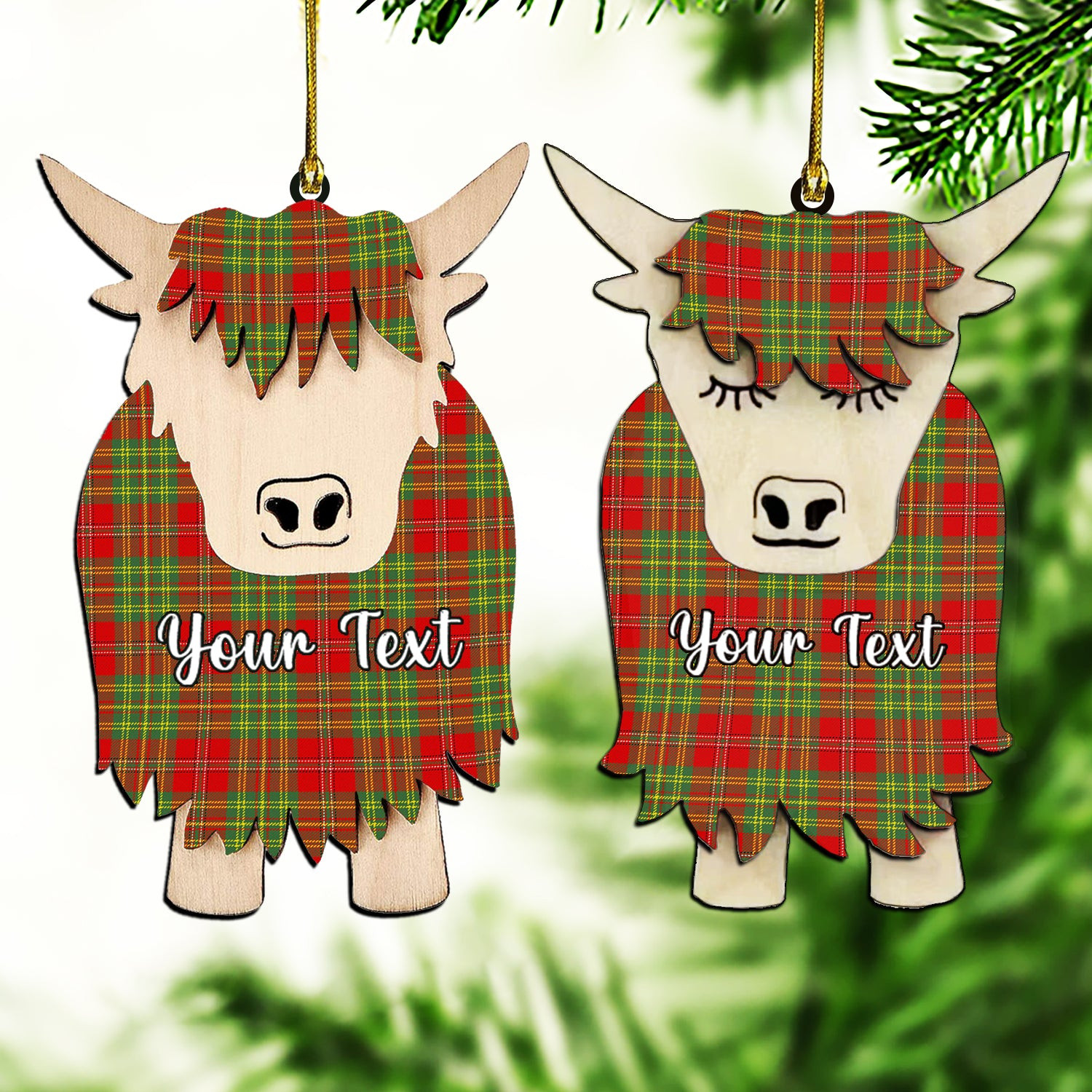 ScotsTee Shop Scottish Leask Modern Couple Tartan Highland Cow Ornament Acrylic