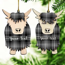 ScotsTee Shop Scottish MacLean Black and White Couple Tartan Highland Cow Ornament Acrylic