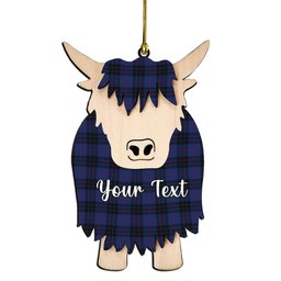 ScotsTee Shop Scottish McKay Blue #02 Couple Tartan Highland Cow Ornament Acrylic