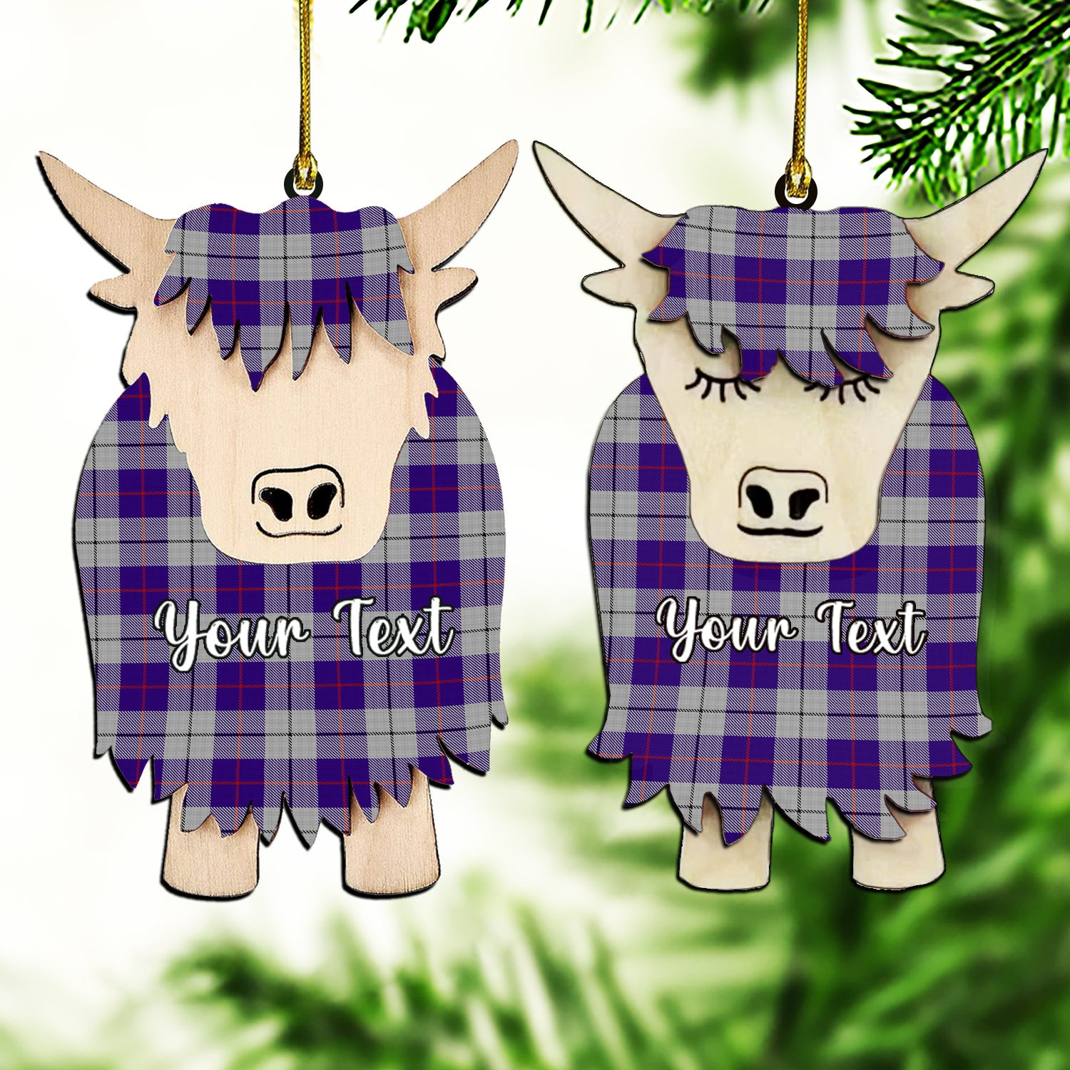 ScotsTee Shop Scottish MacRae Dress Purple 1 Couple Tartan Highland Cow Ornament Acrylic