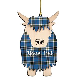 ScotsTee Shop Scottish MacThomas Blue Modern Couple Tartan Highland Cow Ornament Acrylic