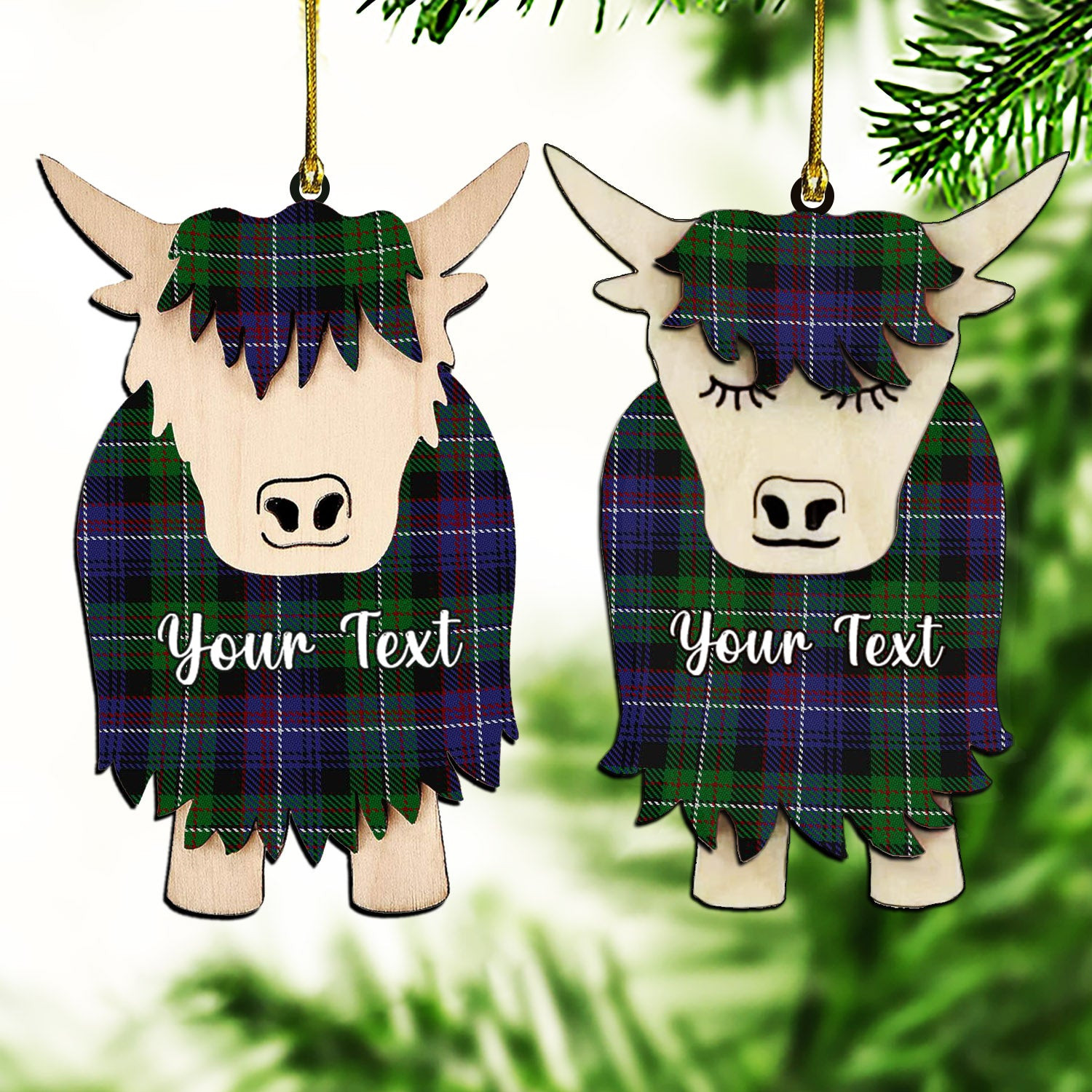 ScotsTee Shop Scottish Rankin Dalgleish 2 Couple Tartan Highland Cow Ornament Acrylic