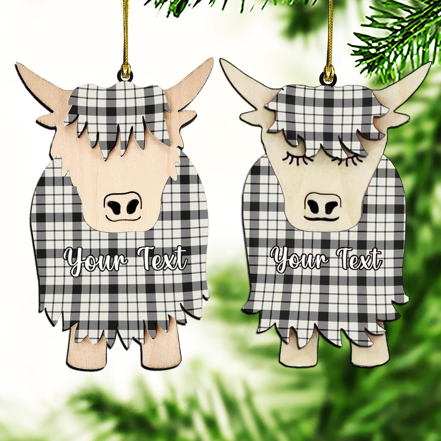 ScotsTee Shop Scottish McFarland Black White Ancient Couple Tartan Highland Cow Ornament Acrylic