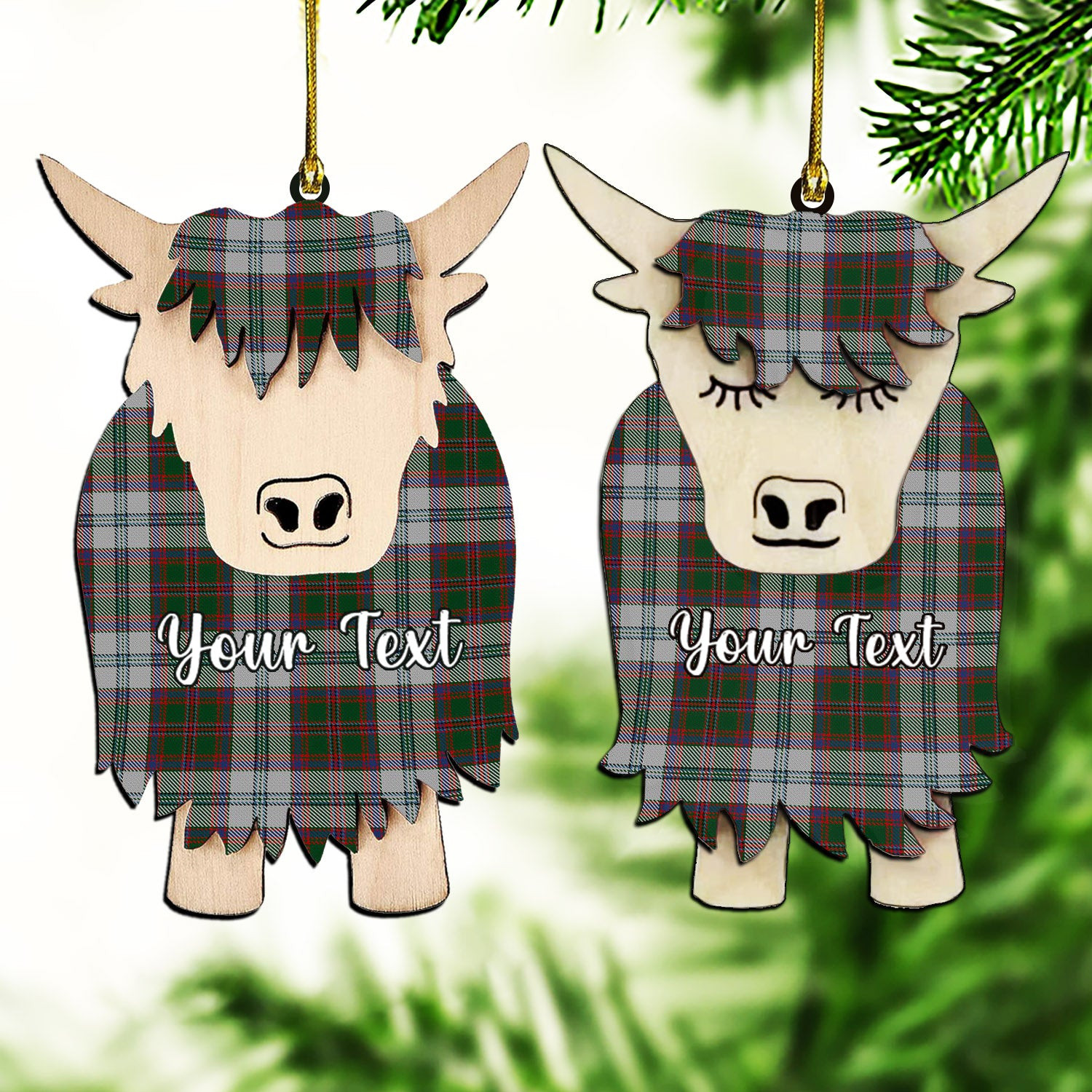 ScotsTee Shop Scottish Stewart of Appin Dress Couple Tartan Highland Cow Ornament Acrylic