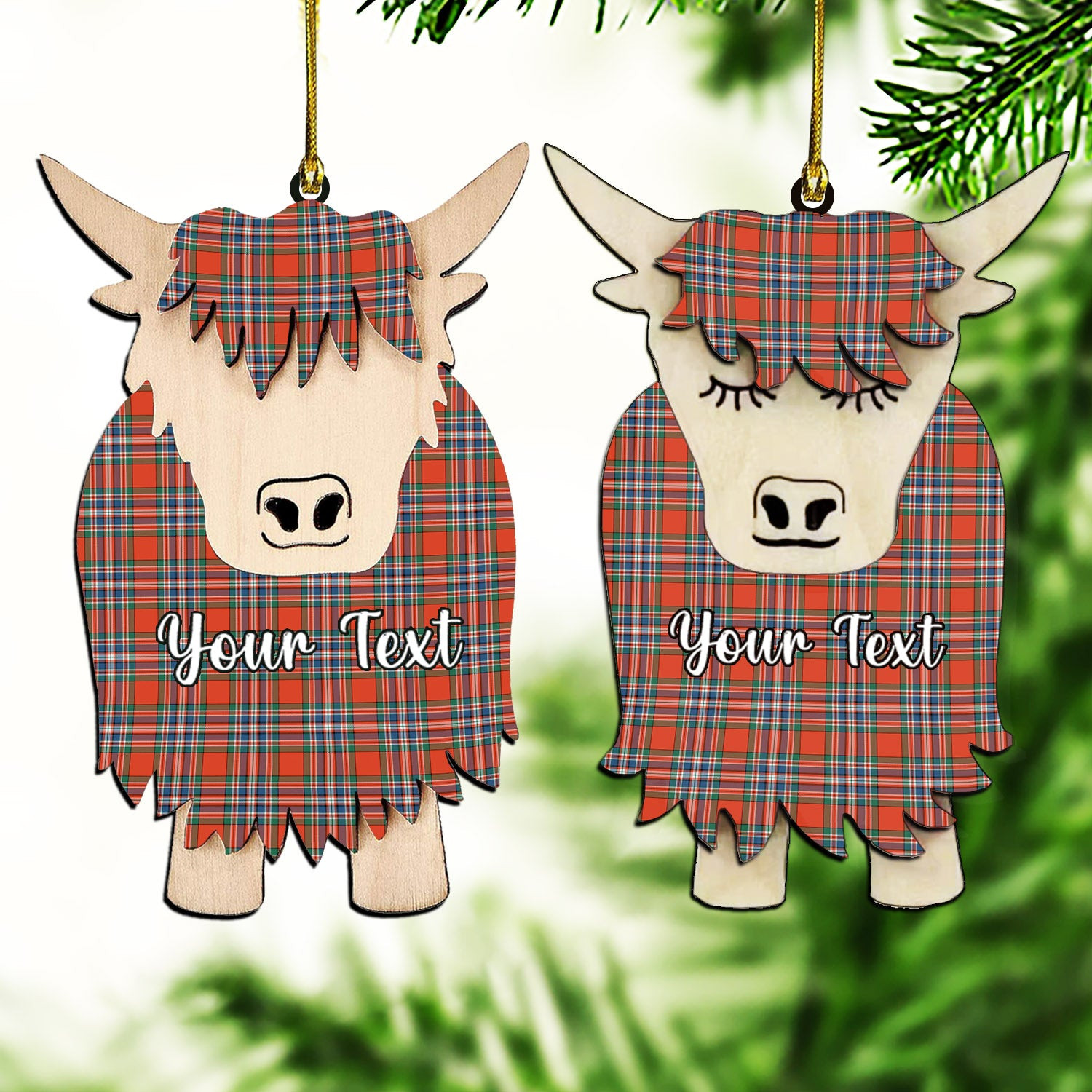 ScotsTee Shop Scottish McFarland Ancient Couple Tartan Highland Cow Ornament Acrylic