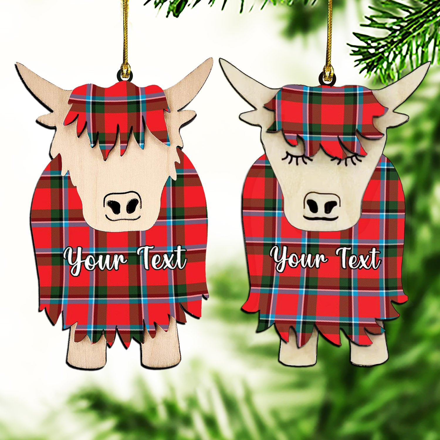 ScotsTee Shop Scottish Sinclair Modern Couple Tartan Highland Cow Ornament Acrylic