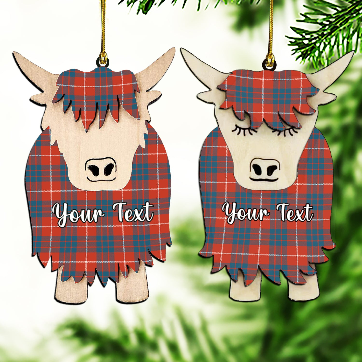 ScotsTee Shop Scottish Hamilton Ancient Couple Tartan Highland Cow Ornament Acrylic