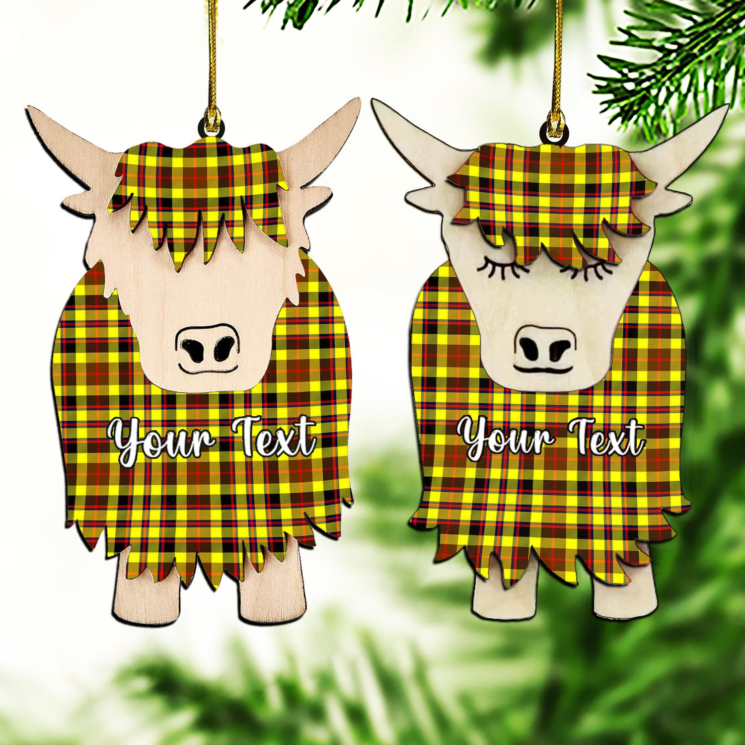 ScotsTee Shop Scottish Jardine Modern Couple Tartan Highland Cow Ornament Acrylic