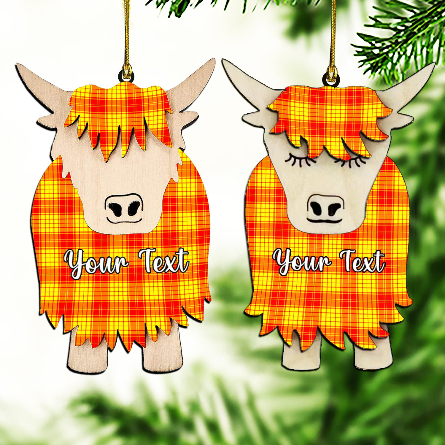 ScotsTee Shop Scottish MacMillan Couple Tartan Highland Cow Ornament Acrylic