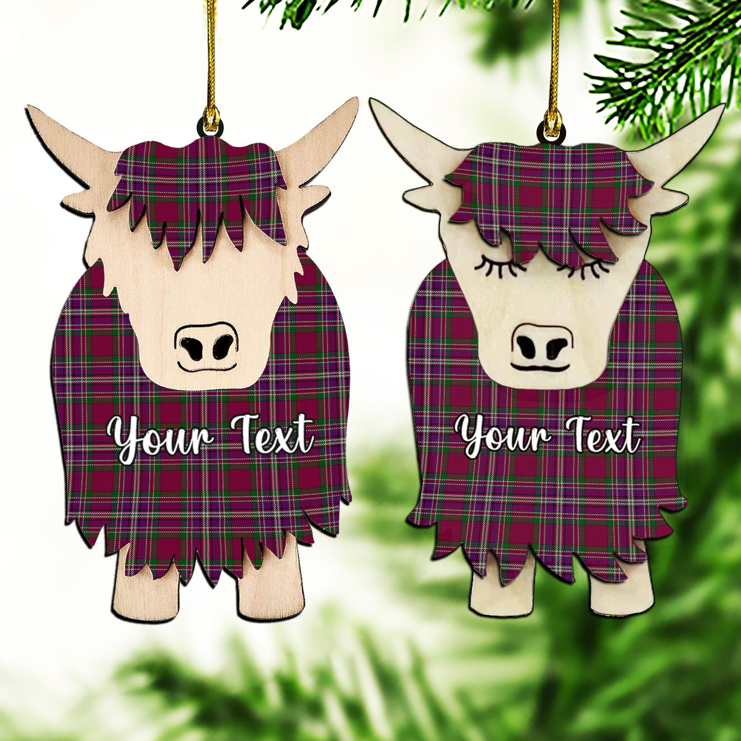 ScotsTee Shop Scottish Lendrum Lyon version Couple Tartan Highland Cow Ornament Acrylic