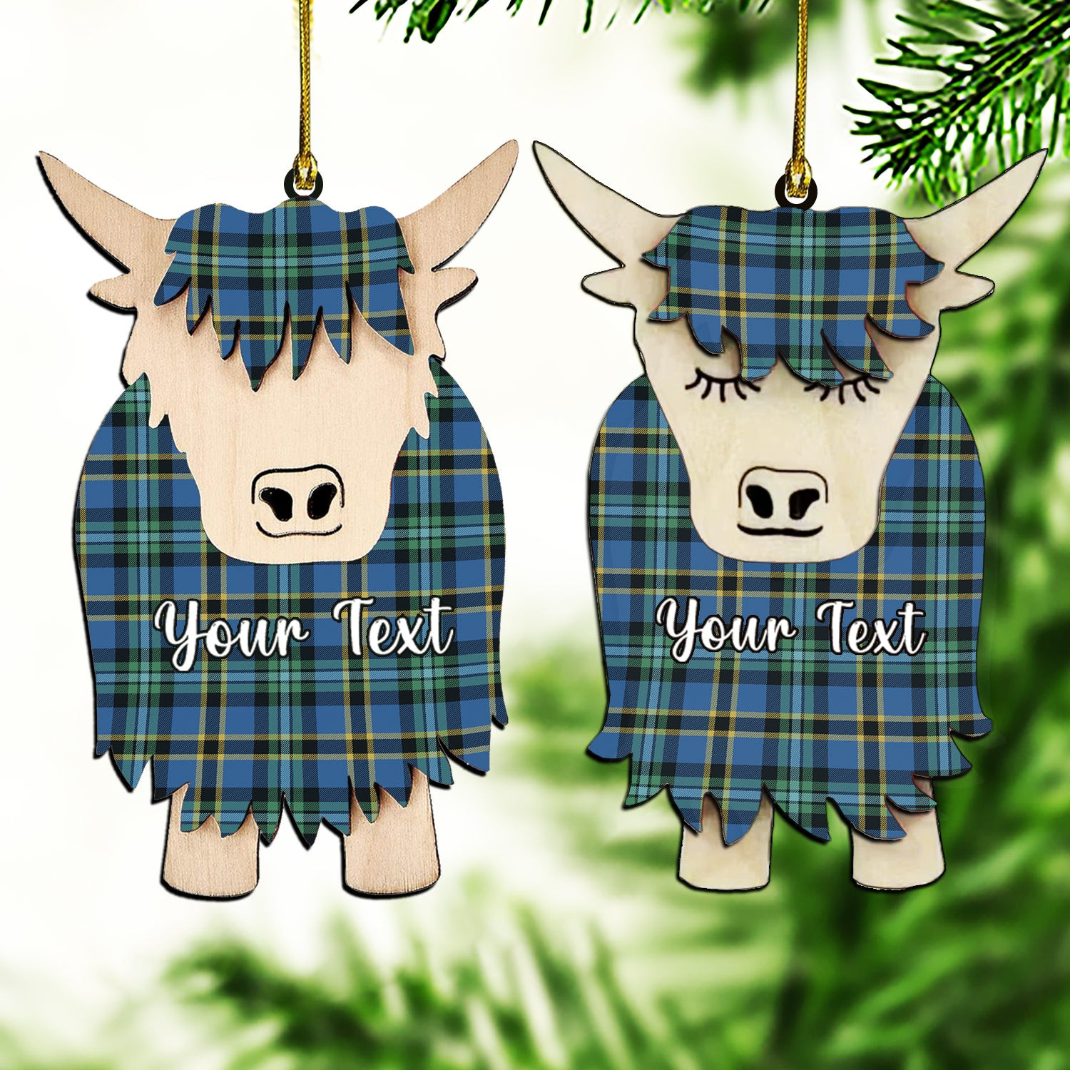 ScotsTee Shop Scottish Hope Ancient Couple Tartan Highland Cow Ornament Acrylic