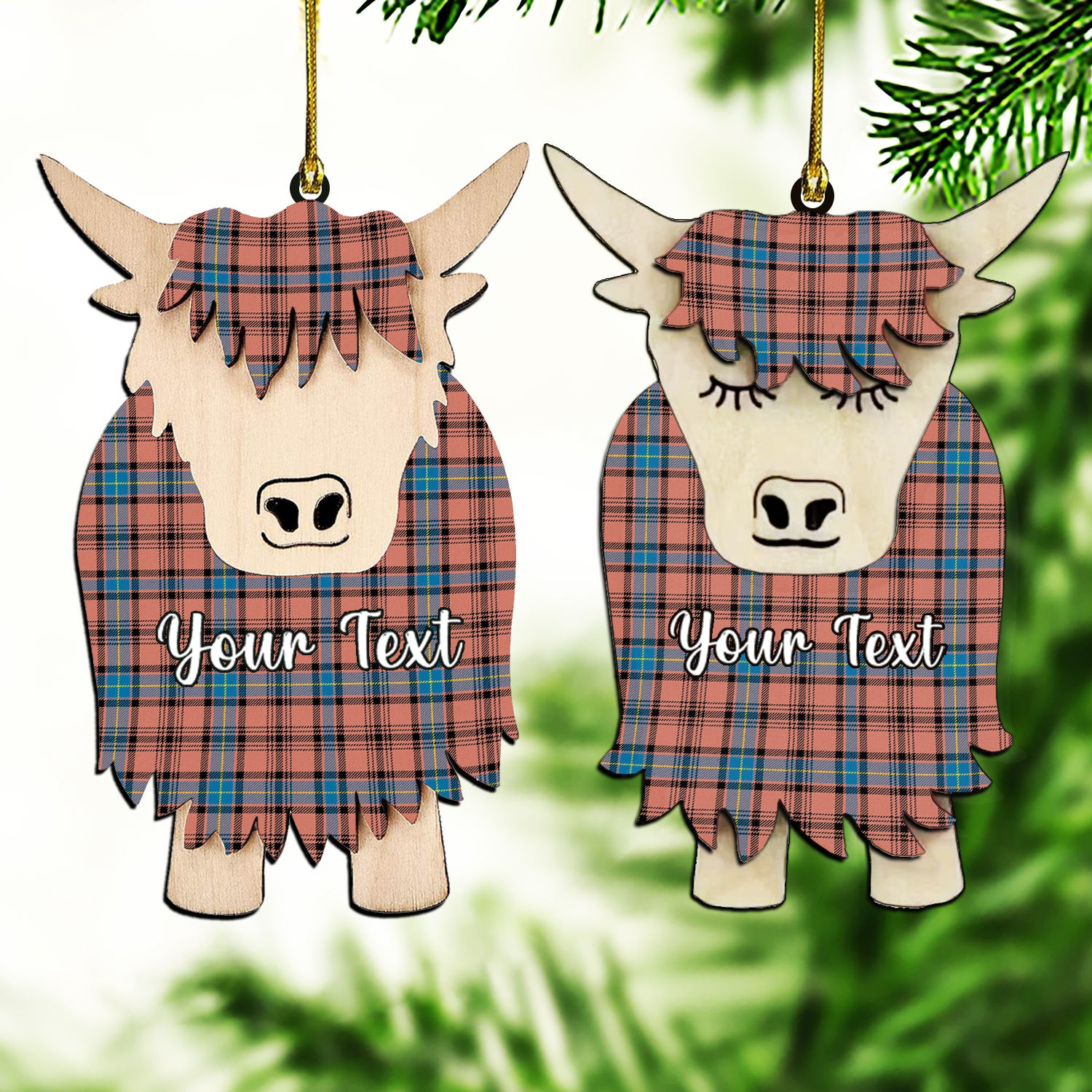 ScotsTee Shop Scottish Hannay Dress Modern Couple Tartan Highland Cow Ornament Acrylic