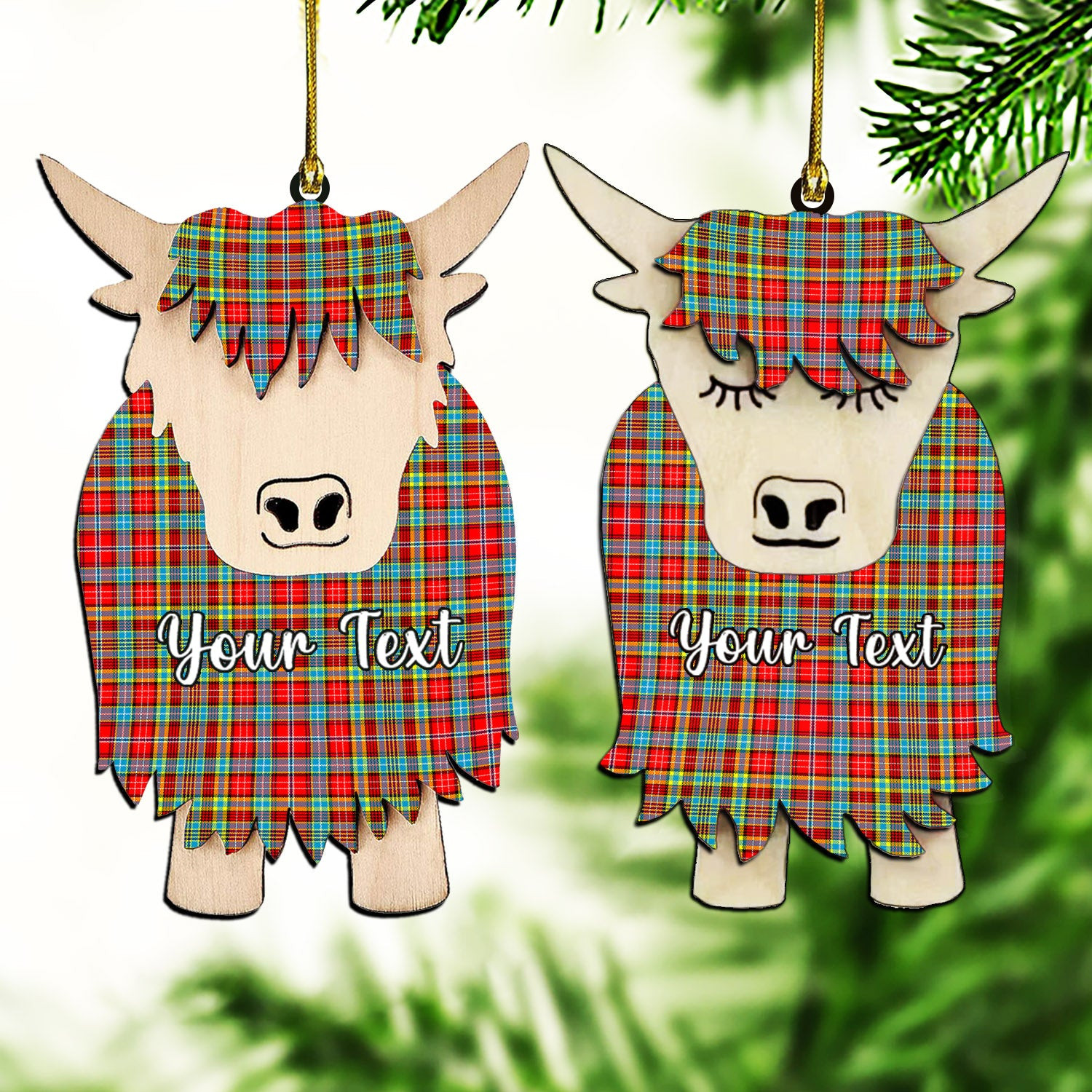 ScotsTee Shop Scottish Ogilvie Couple Tartan Highland Cow Ornament Acrylic