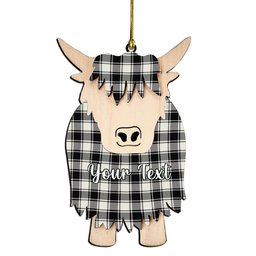 ScotsTee Shop Scottish McPhee B&W Ancient Couple Tartan Highland Cow Ornament Acrylic