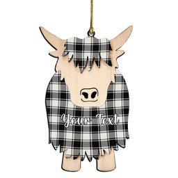 ScotsTee Shop Scottish MacFie Black & White Modern Couple Tartan Highland Cow Ornament Acrylic