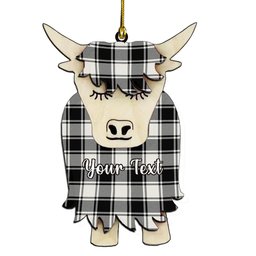 ScotsTee Shop Scottish MacFie Black & White Modern Couple Tartan Highland Cow Ornament Acrylic