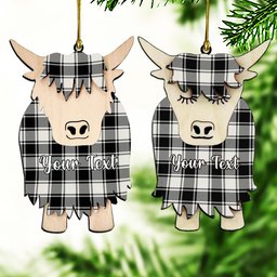 ScotsTee Shop Scottish MacFie Black & White Modern Couple Tartan Highland Cow Ornament Acrylic