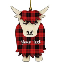 ScotsTee Shop Scottish McLeod Black and Red Modern Couple Tartan Highland Cow Ornament Acrylic