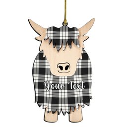 ScotsTee Shop Scottish MacFarlane Black White Couple Tartan Highland Cow Ornament Acrylic