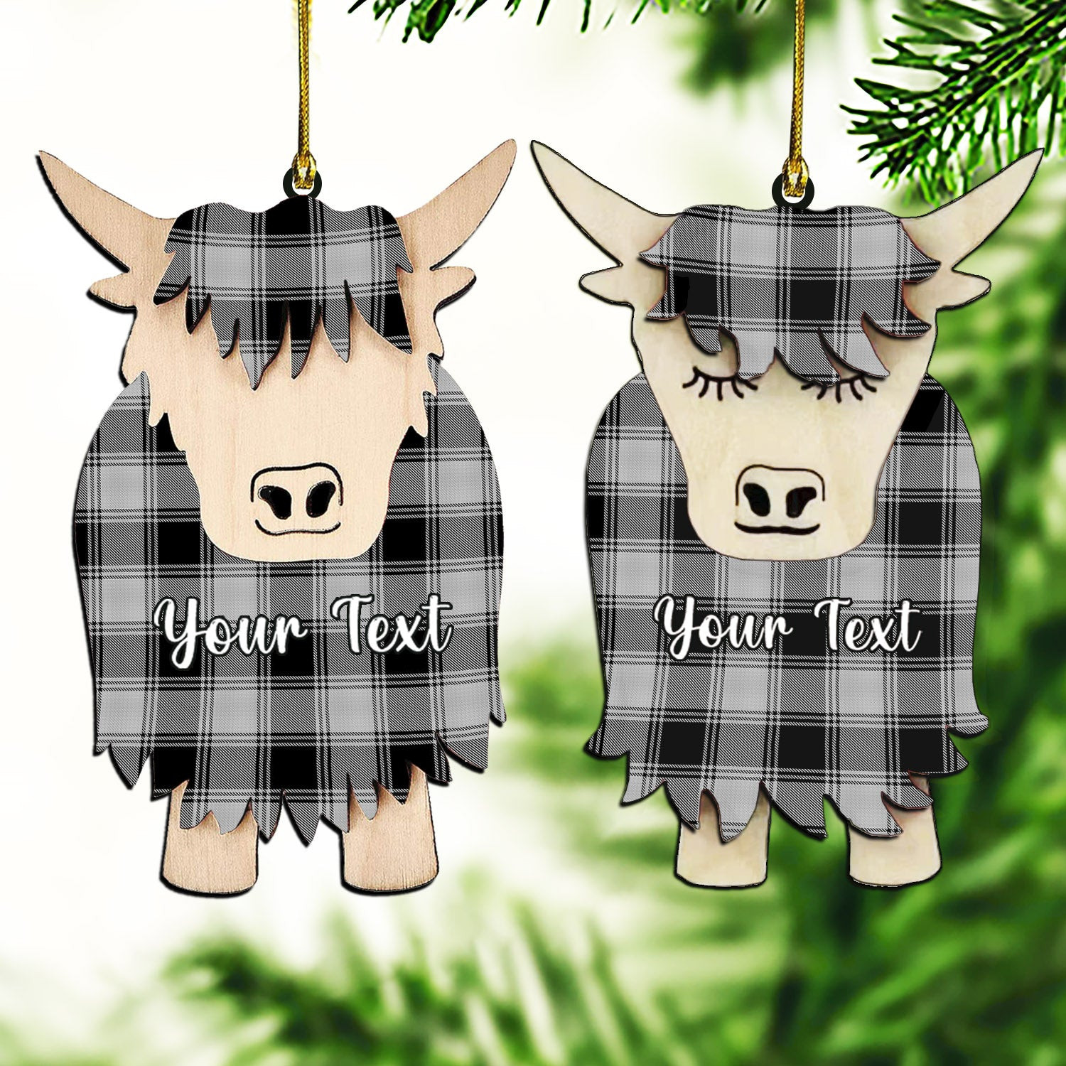 ScotsTee Shop Scottish YinYang Couple Tartan Highland Cow Ornament Acrylic