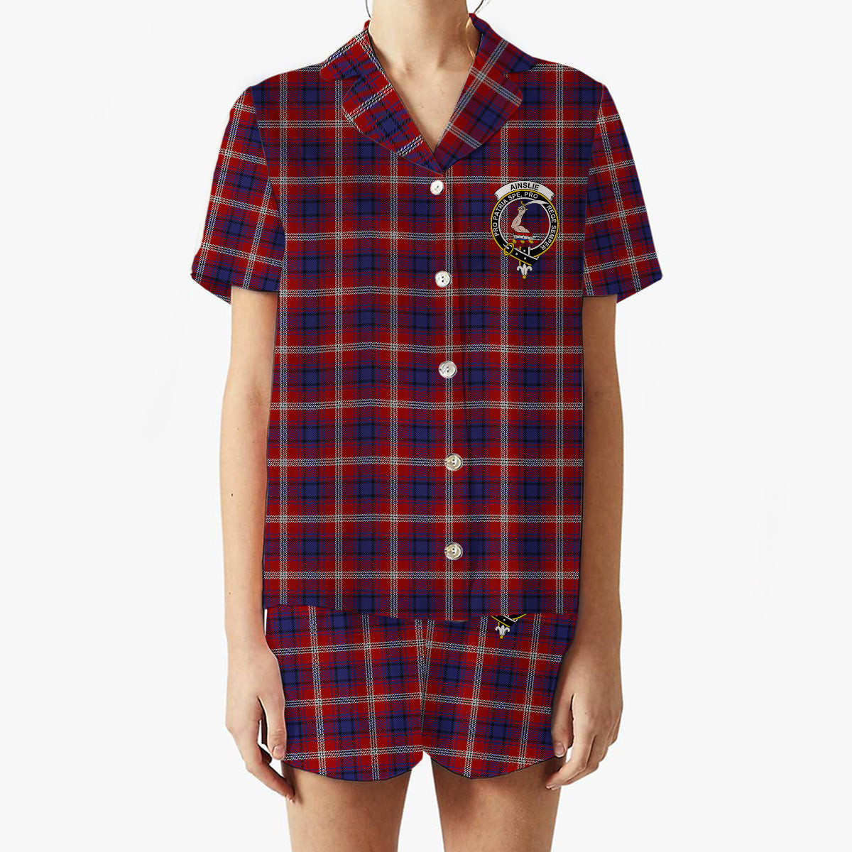 ScotsTee Shop Scottish Ainslie Crest Women's Short Sleeve Short Set Tartan Pyjama Set