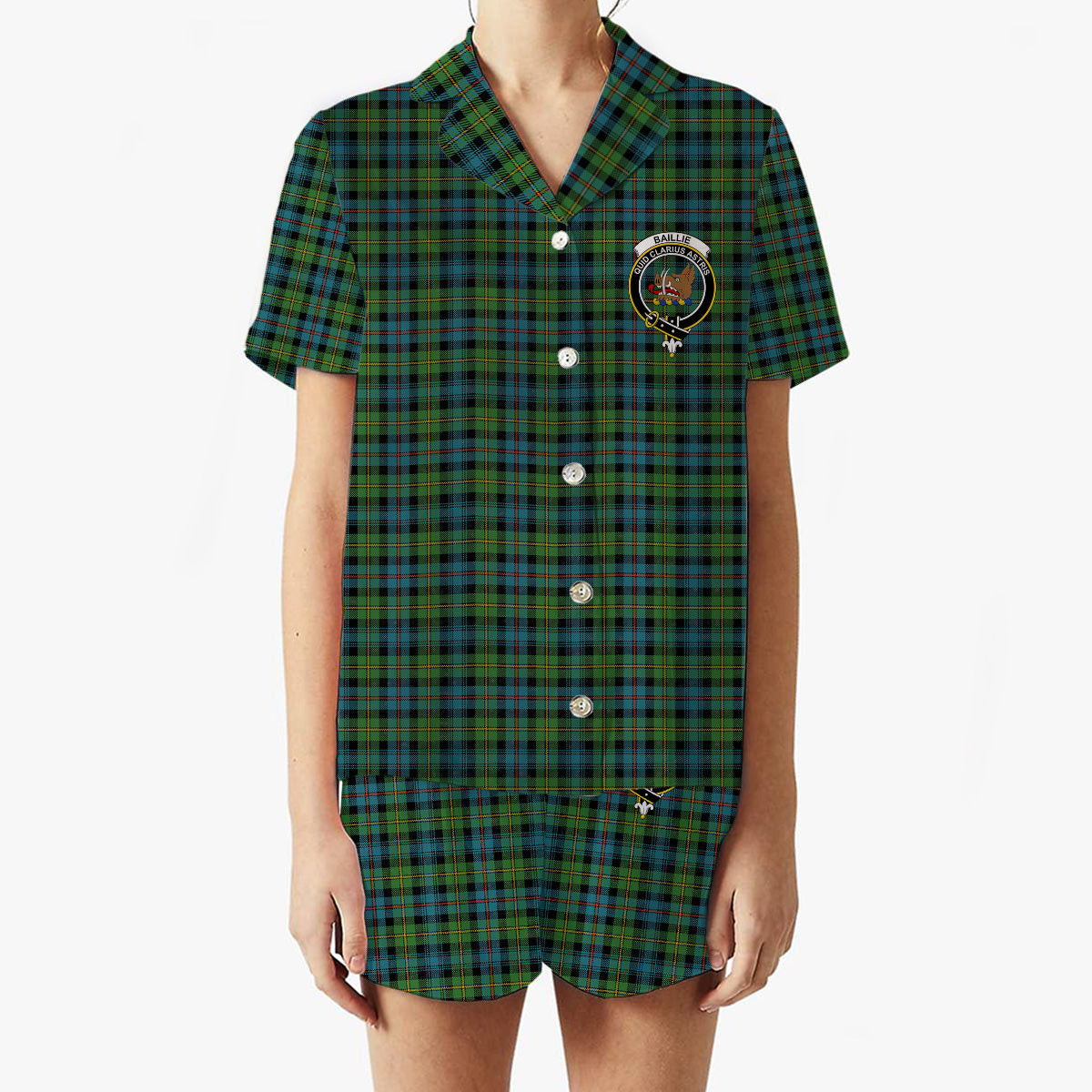 ScotsTee Shop Scottish Baillie Ancient Crest Women's Short Sleeve Short Set Tartan Pyjama Set