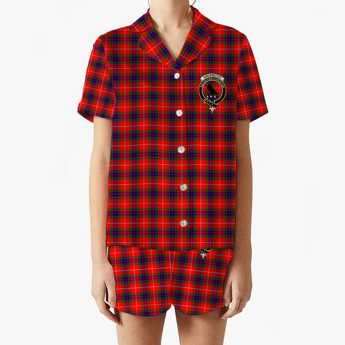 ScotsTee Shop Scottish Abernethy Crest Women's Short Sleeve Short Set Tartan Pyjama Set