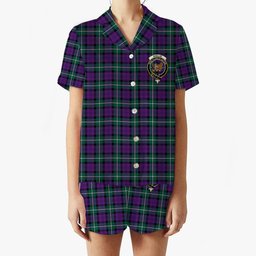 ScotsTee Shop Scottish Baillie Highland Society Modern Crest Women's Short Sleeve Short Set Tartan Pyjama Set