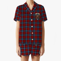 ScotsTee Shop Scottish Baillie of Polkemmet Red Crest Women's Short Sleeve Short Set Tartan Pyjama Set