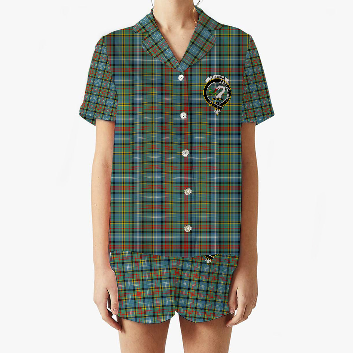 ScotsTee Shop Scottish Brisbane Modern Crest Women's Short Sleeve Short Set Tartan Pyjama Set