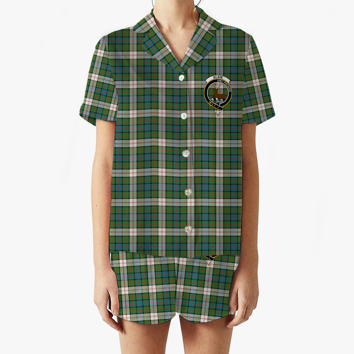 ScotsTee Shop Scottish Blair Dress Ancient Crest Women's Short Sleeve Short Set Tartan Pyjama Set