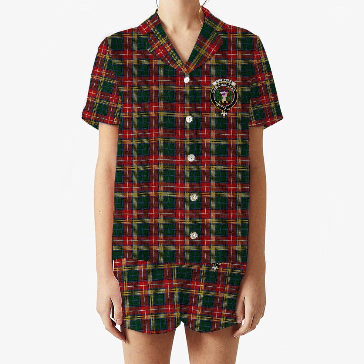 ScotsTee Shop Scottish Buchanan 1907 Crest Women's Short Sleeve Short Set Tartan Pyjama Set