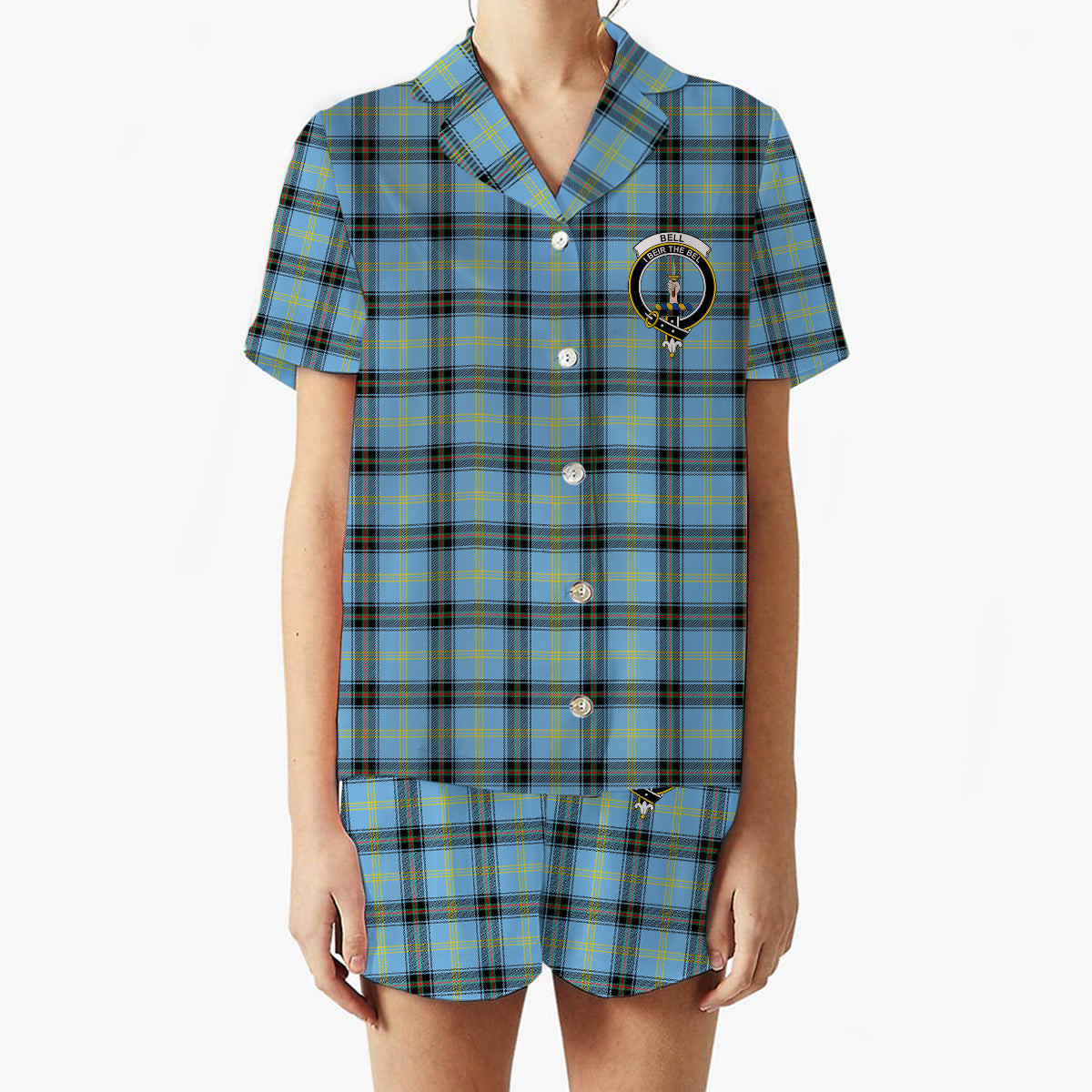 ScotsTee Shop Scottish Bell of the Borders Modern Crest Women's Short Sleeve Short Set Tartan Pyjama Set