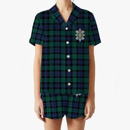 ScotsTee Shop Scottish Black Watch Large Sett Modern Crest Women's Short Sleeve Short Set Tartan Pyjama Set