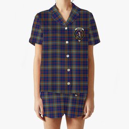 ScotsTee Shop Scottish Balfour Blue Modern Crest Women's Short Sleeve Short Set Tartan Pyjama Set