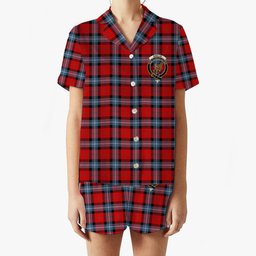 ScotsTee Shop Scottish Baillie of Polkemmet Red Modern Crest Women's Short Sleeve Short Set Tartan Pyjama Set