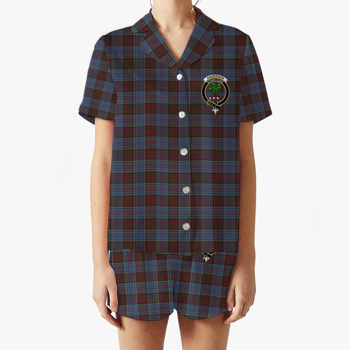 ScotsTee Shop Scottish Anderson Highland Society of London Crest Women's Short Sleeve Short Set Tartan Pyjama Set
