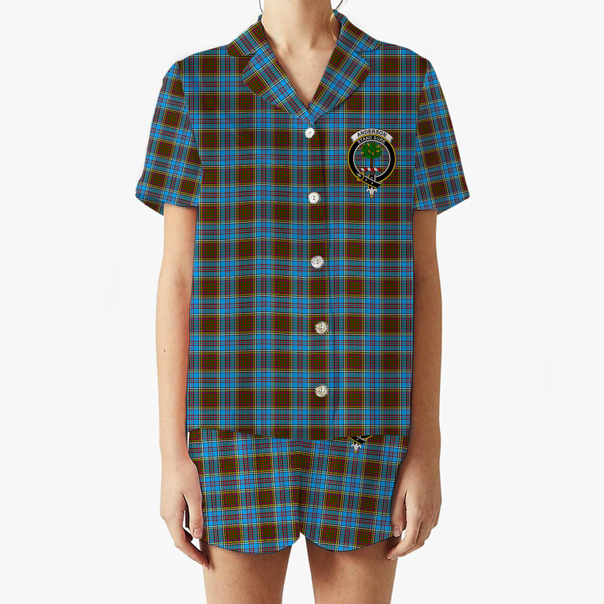 ScotsTee Shop Scottish Anderson SC Crest Women's Short Sleeve Short Set Tartan Pyjama Set