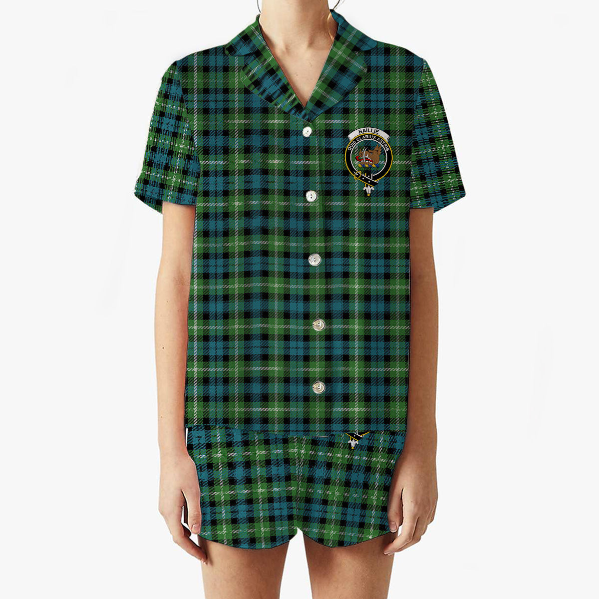 ScotsTee Shop Scottish Baillie of Polkemmet Ancient Crest Women's Short Sleeve Short Set Tartan Pyjama Set