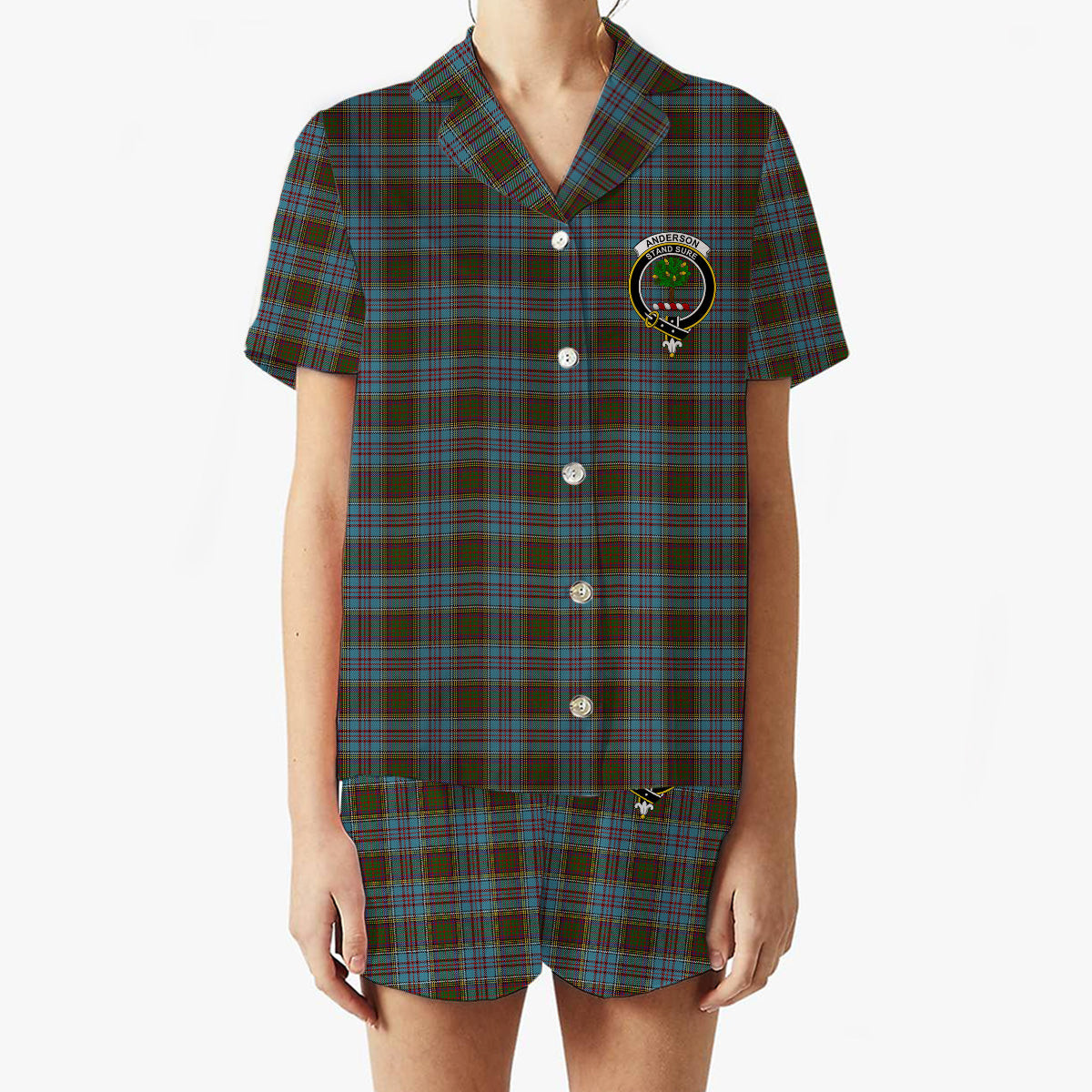 ScotsTee Shop Scottish Anderson Crest Women's Short Sleeve Short Set Tartan Pyjama Set