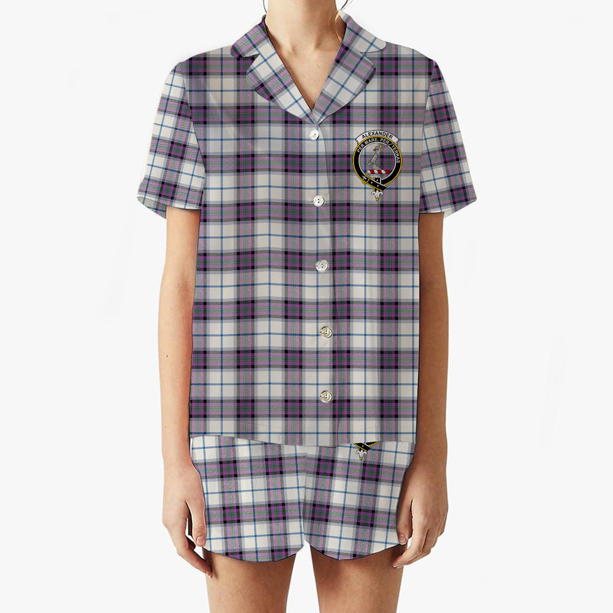 ScotsTee Shop Scottish Alexander of Menstry Dress Ancient Crest Women's Short Sleeve Short Set Tartan Pyjama Set